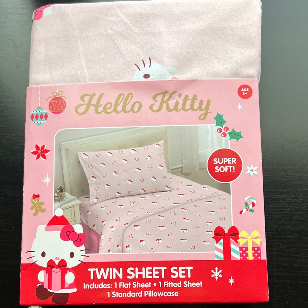 NWT hello kitty twin sheet set pink flat sheet fitted sheet standard pillowcase